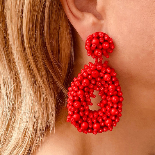 Red beaded statement earrings
