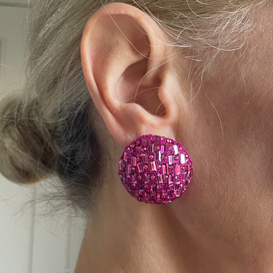 Pink disco ball statement earrings (small)