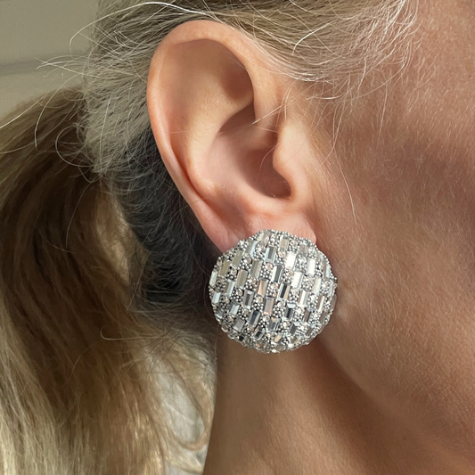 White disco ball statement earrings (small)