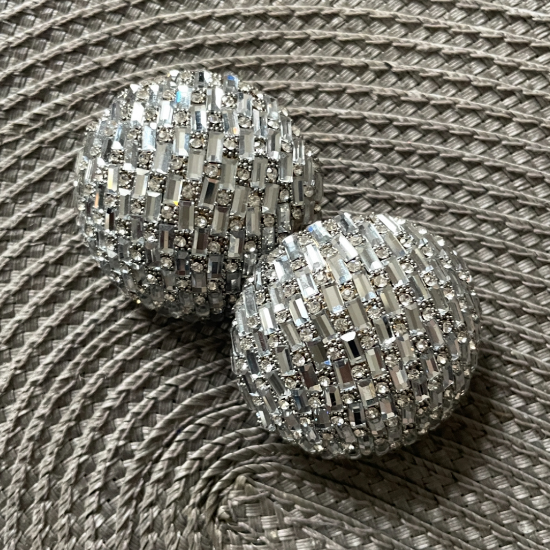 White disco ball statement earrings (small)