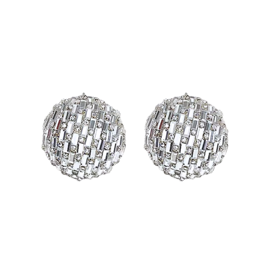 White disco ball statement earrings (small)