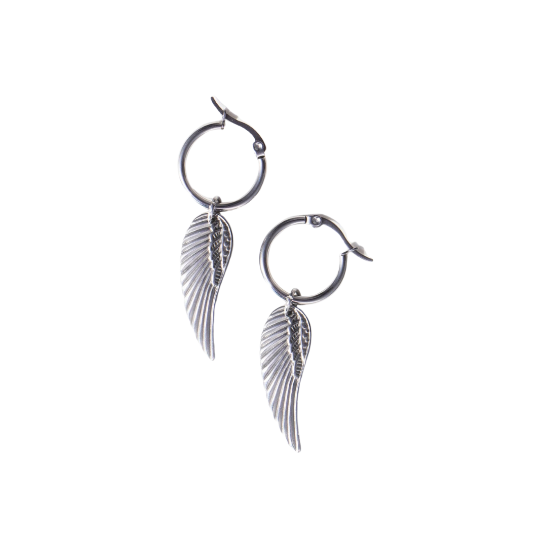 SERAPHINA silver wing huggie earrings in stainless steel