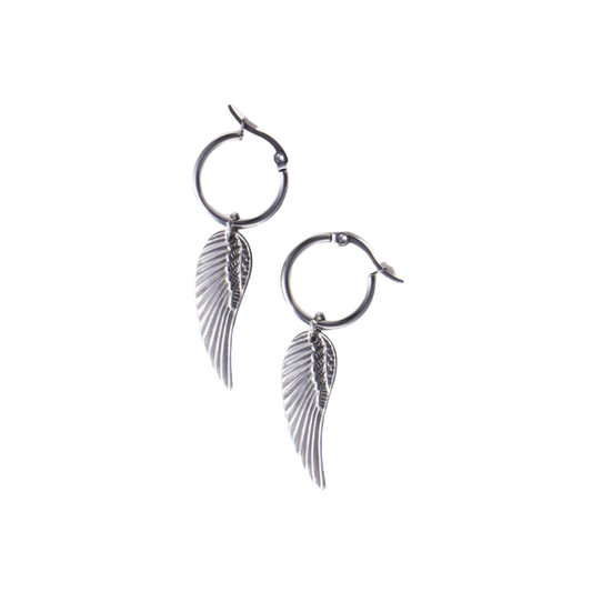 Silver wing pendant hoops