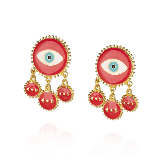 Red evil eye statement earrings