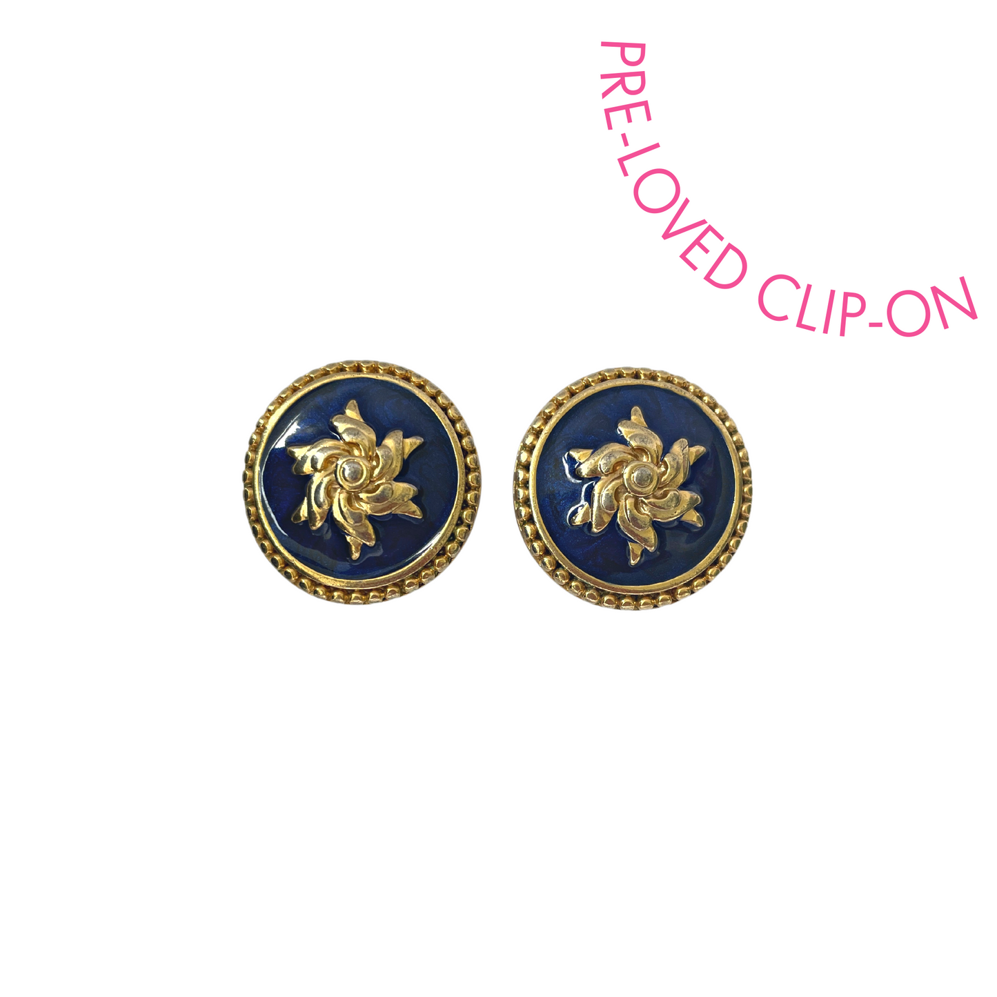VICTORIA gold & navy enamel clip-on earrings