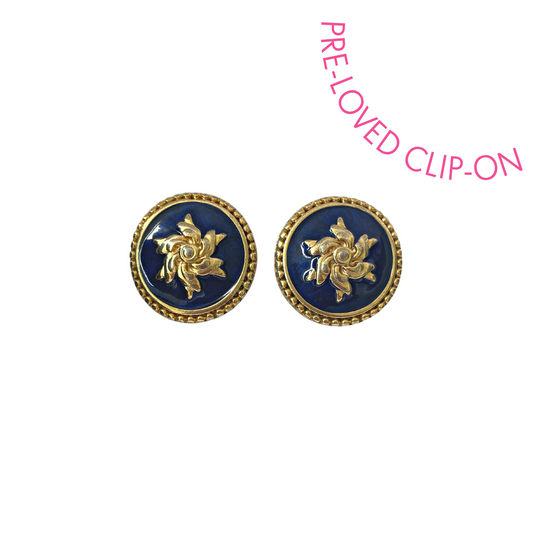 Navy & gold enamel clip-ons