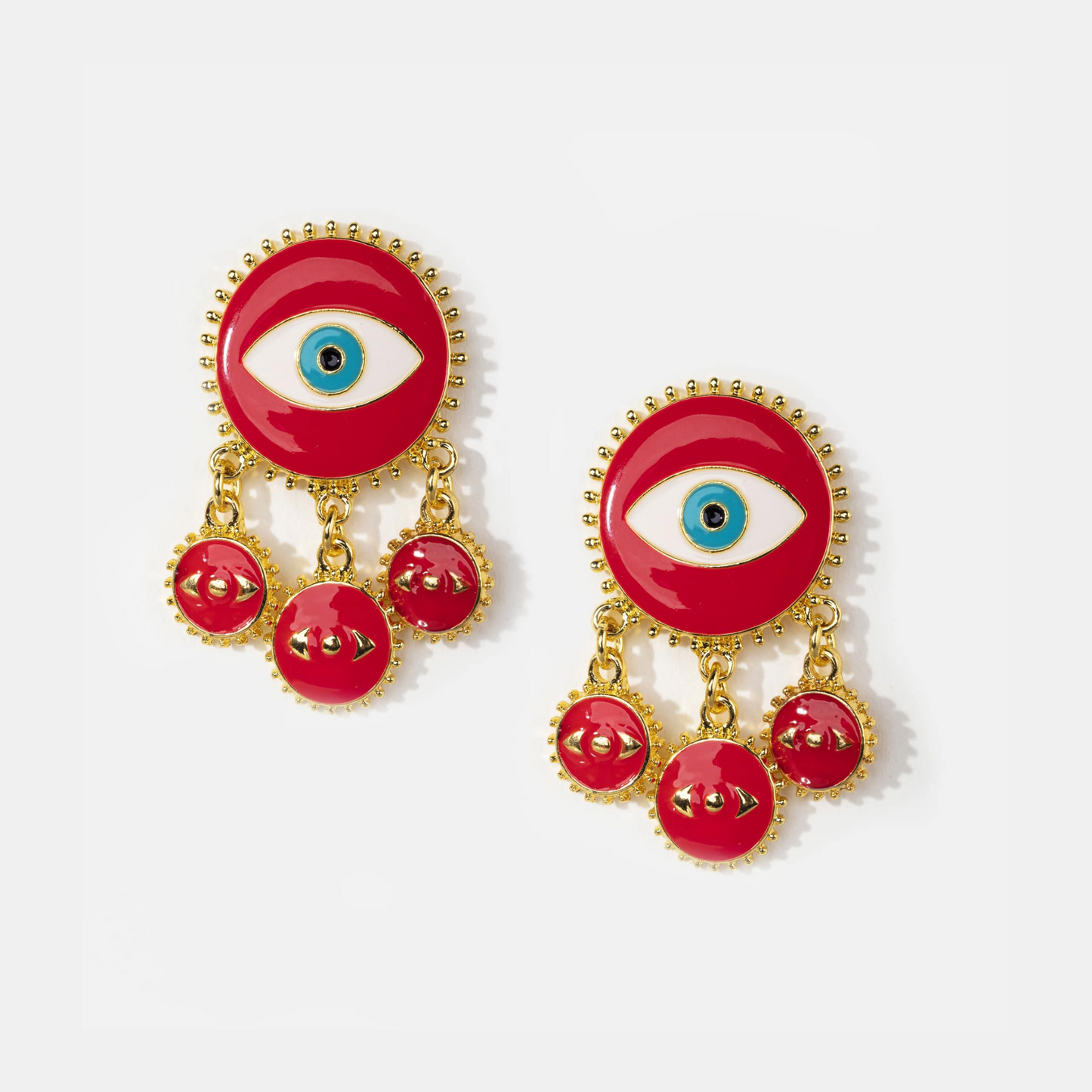 Red evil eye statement earrings