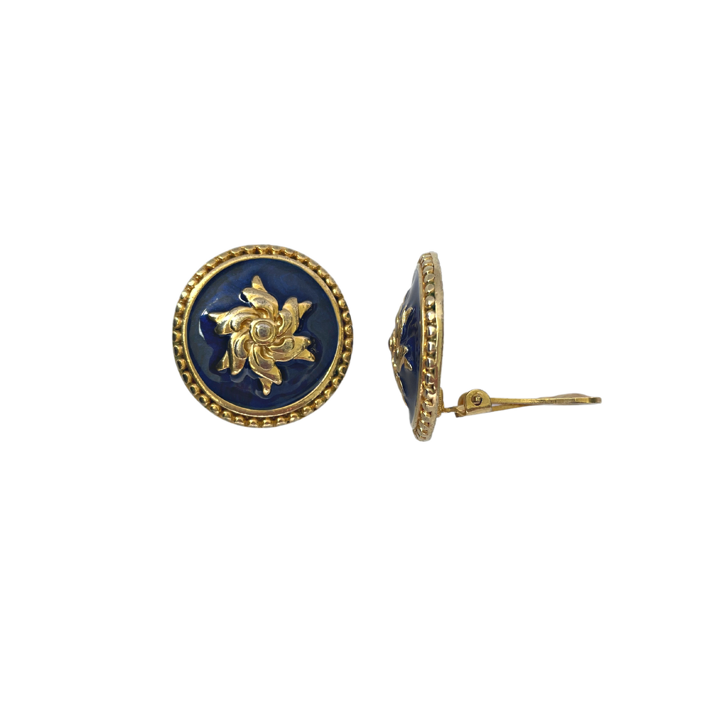 VICTORIA gold & navy enamel clip-on earrings