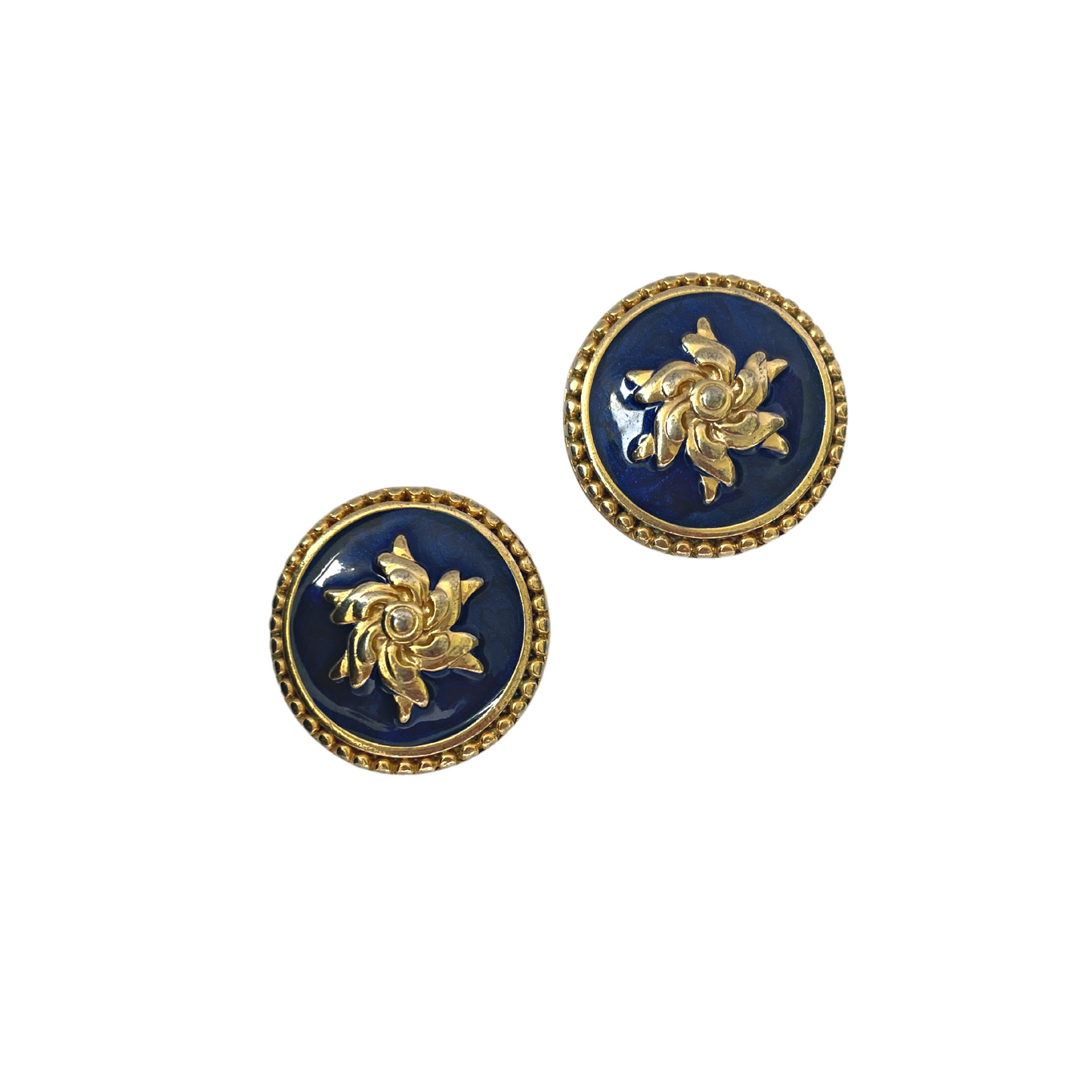 VICTORIA gold & navy enamel clip-on earrings