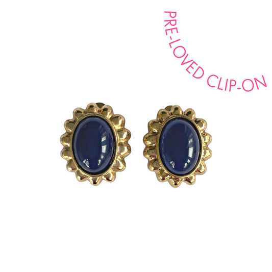 Gold & blue oval clip-ons