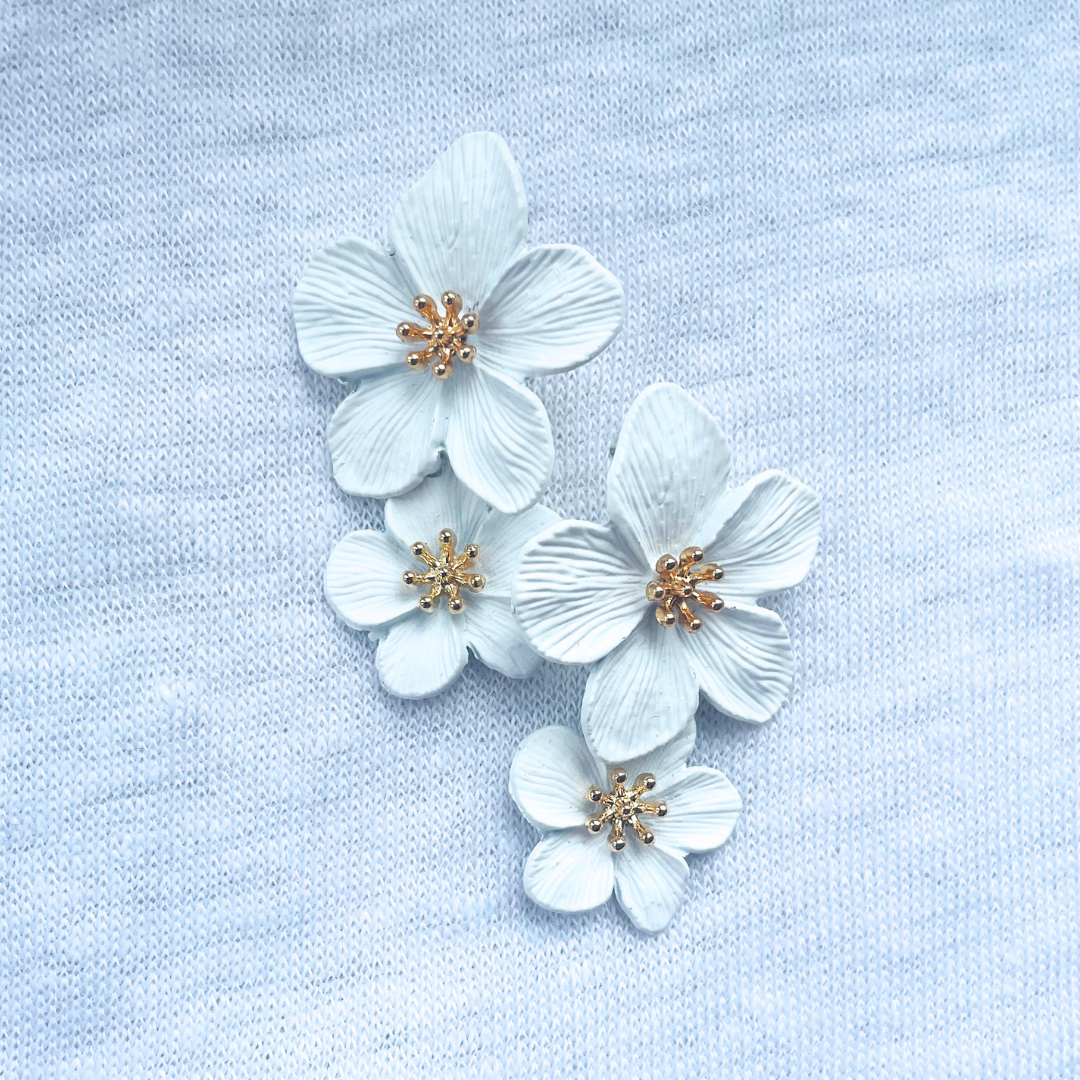 White flower statement earrings