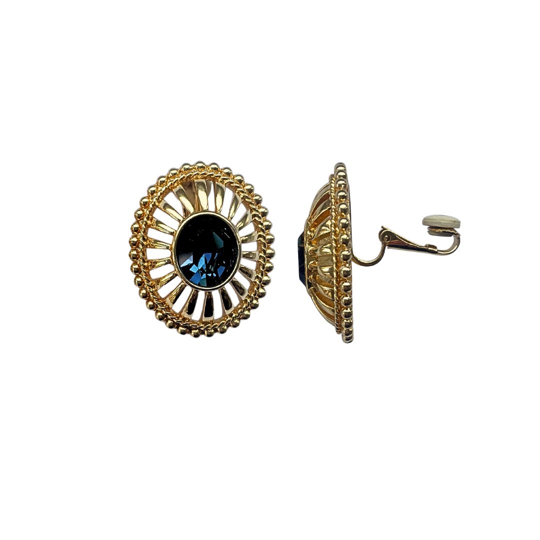 Gold and blue stone clip-on statement earrings