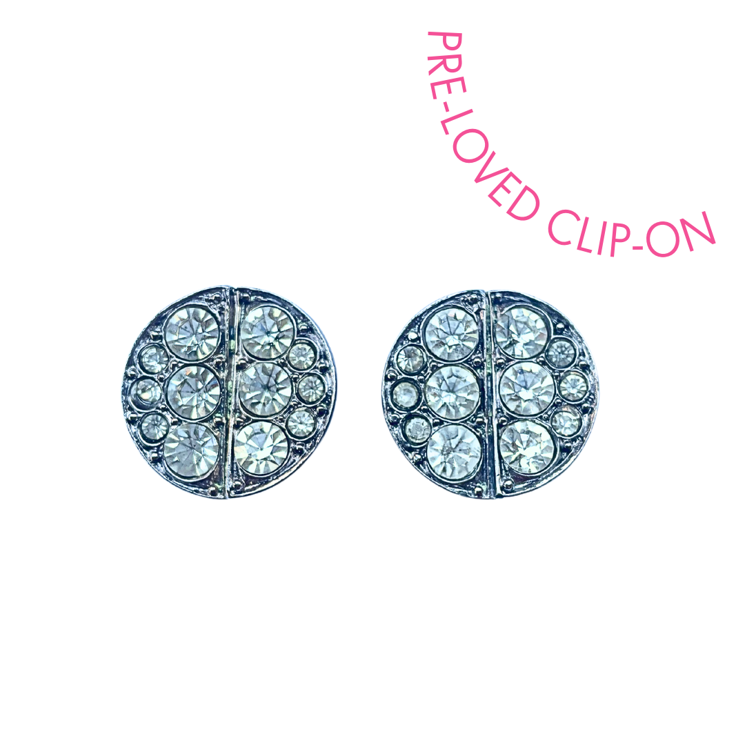 Silver disc diamante clip-on earrings
