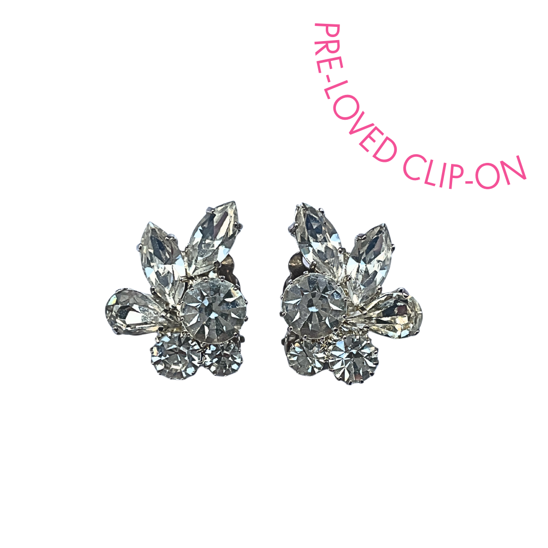 Crystal Leaf Design Clip-On Earrings