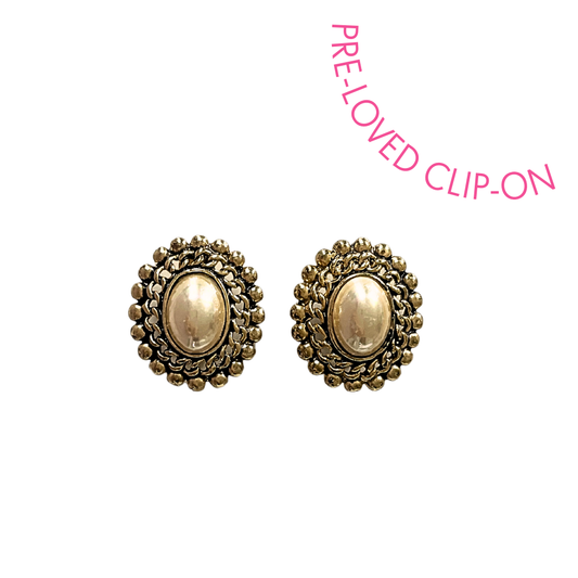 STEPHANIE golden tone and pearl clip-on earrings