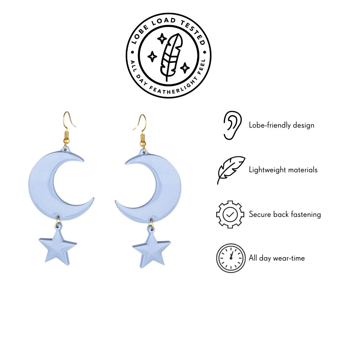 Blue moon and star dangles