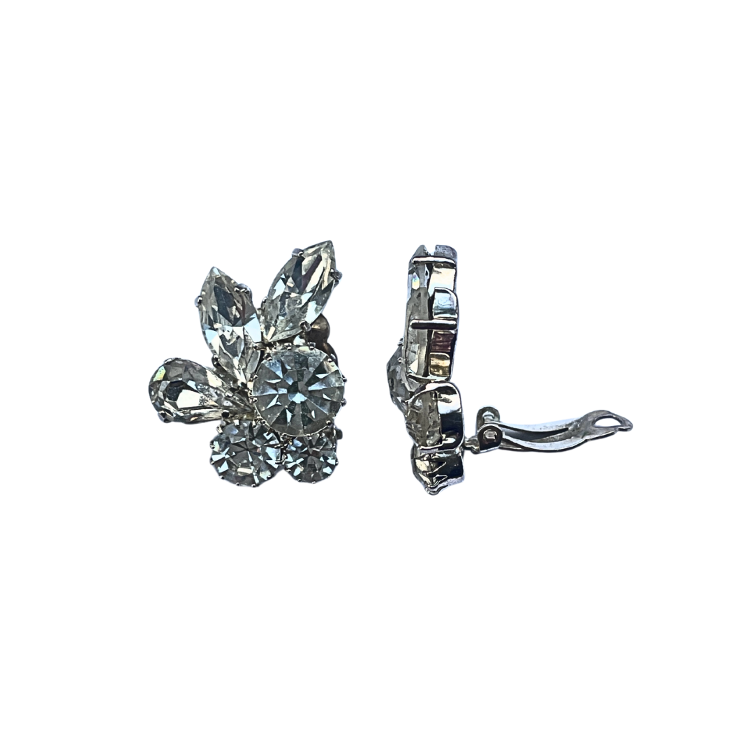Crystal Leaf Design Clip-On Earrings