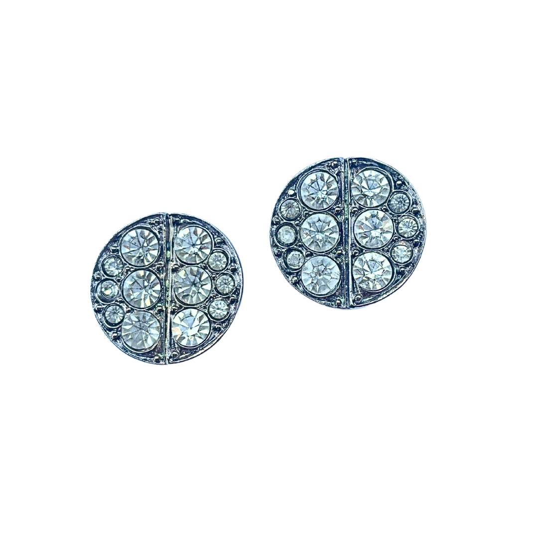 Silver disc diamante clip-on earrings