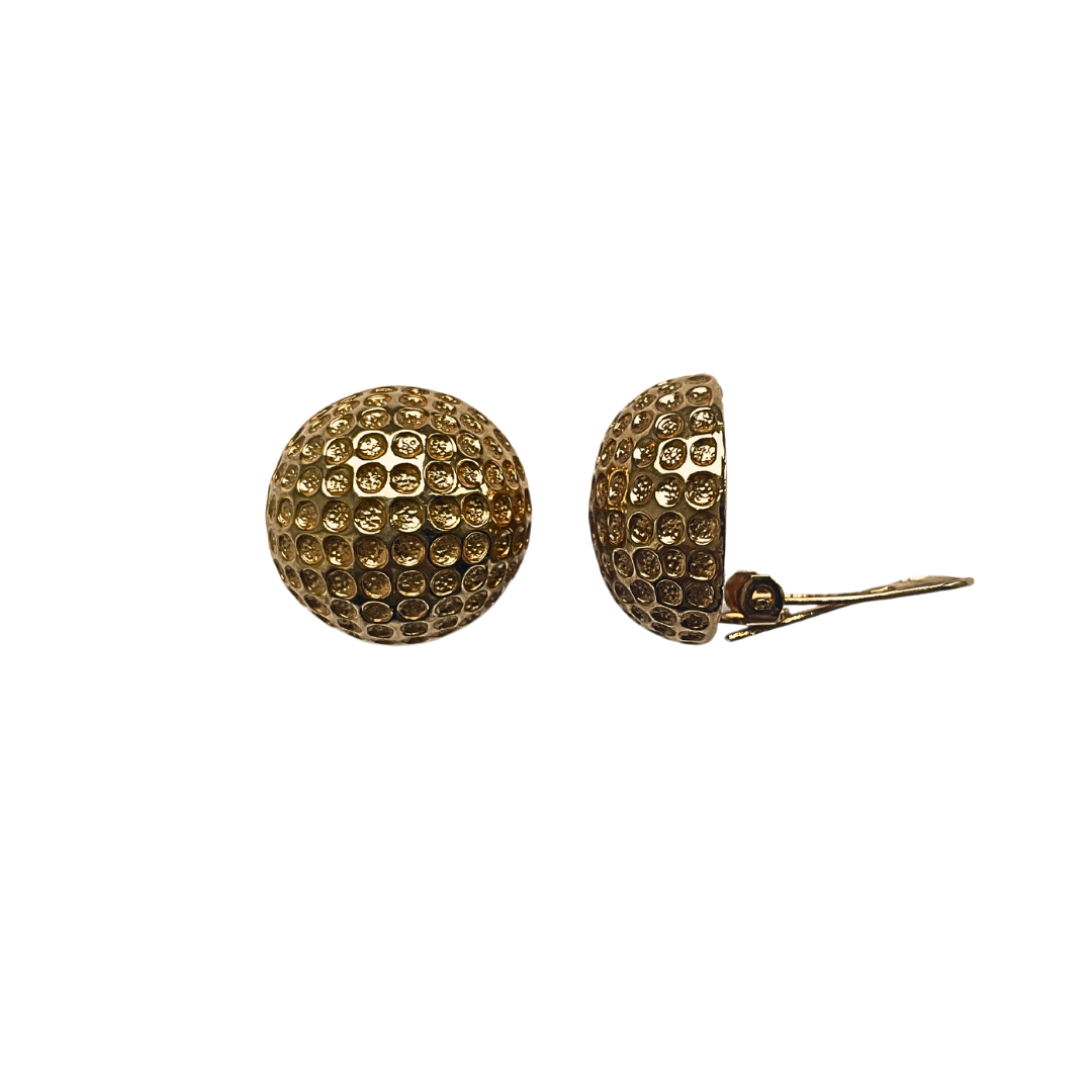 MIRANDA golden sphere clip-on earrings with hammered finish