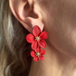 Red flower statement earrings
