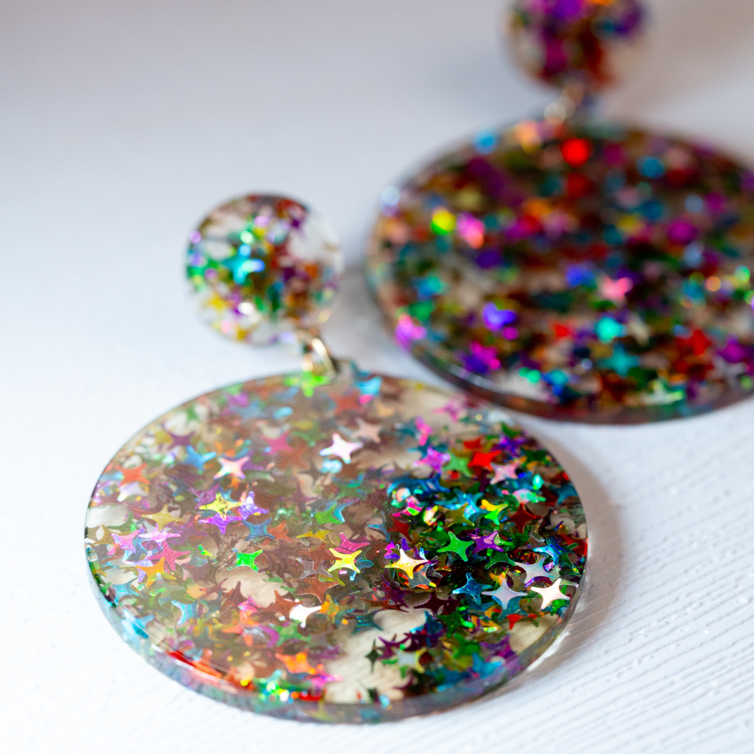 DONNA rainbow sparkle statement earrings