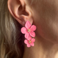 Pink flower statement earrings