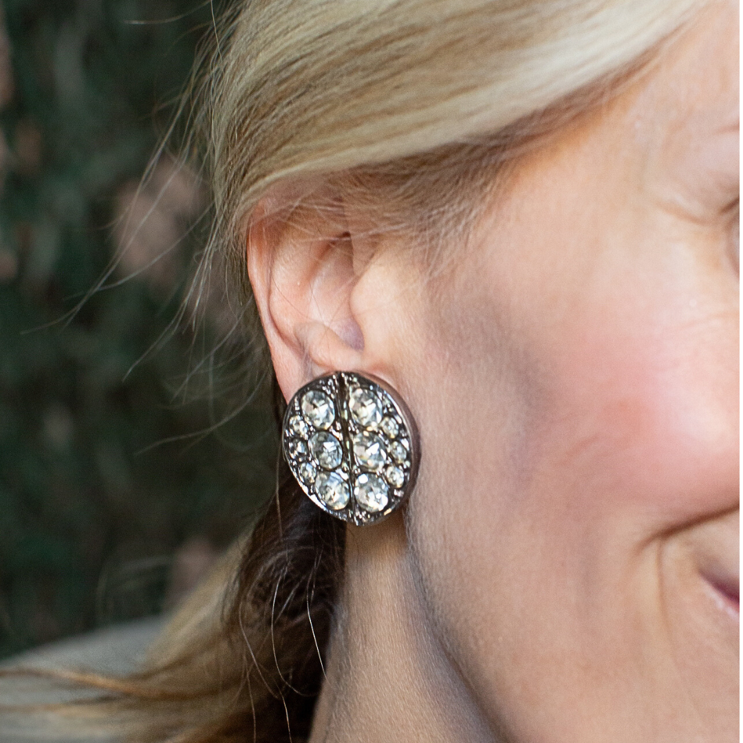 Silver disc diamante clip-on earrings