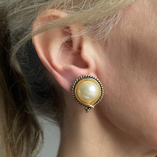 Pearl and gold clip-on earrings