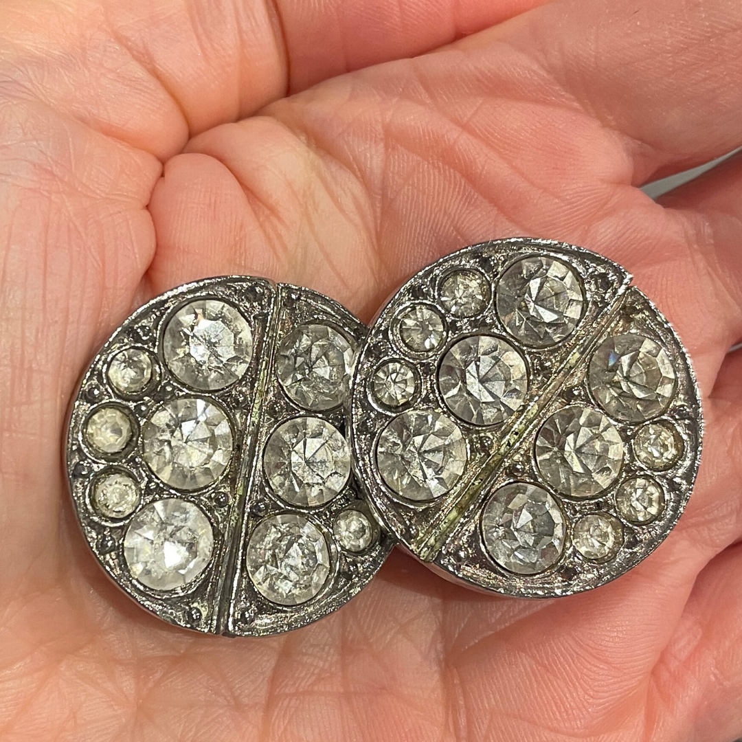 Silver disc diamante clip-on earrings