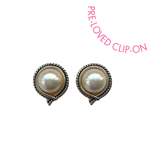 Pearl and gold clip-on earrings