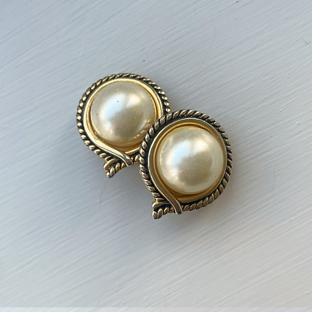 Pearl and gold clip-on earrings