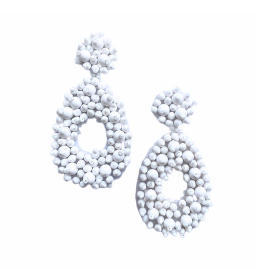 White beaded statement earrings