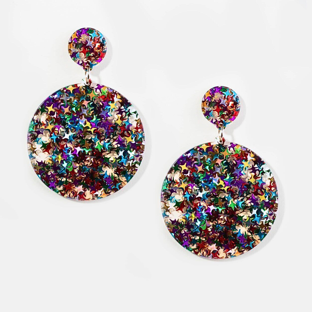 DONNA rainbow sparkle statement earrings