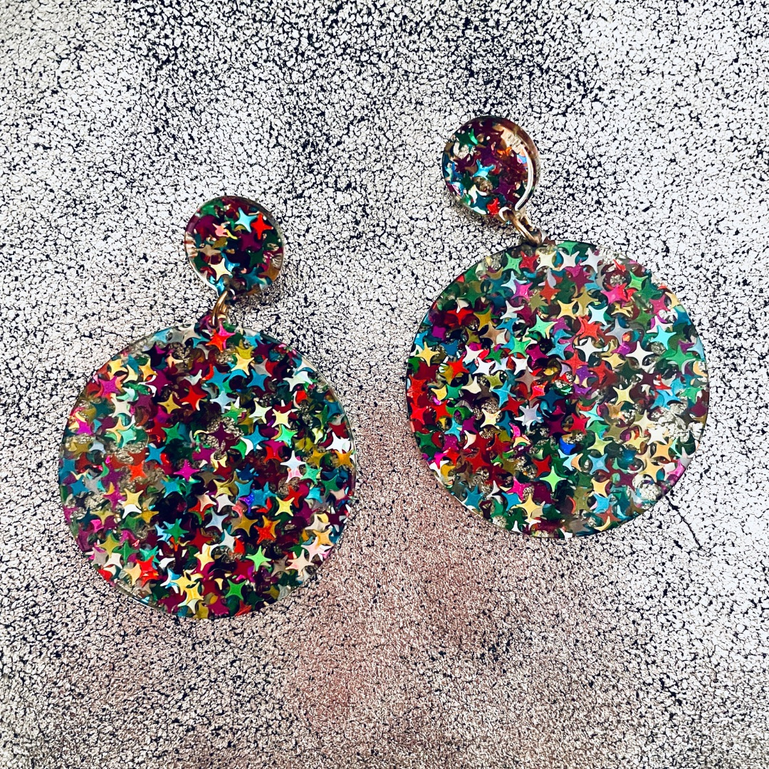 DONNA rainbow sparkle statement earrings