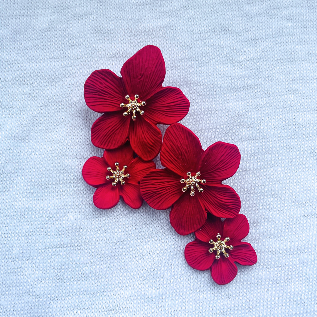 Red flower statement earrings