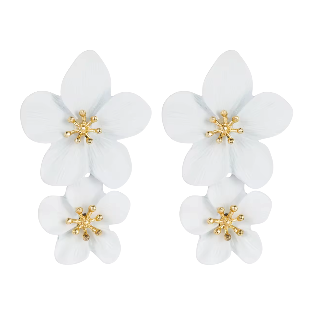 White flower statement earrings