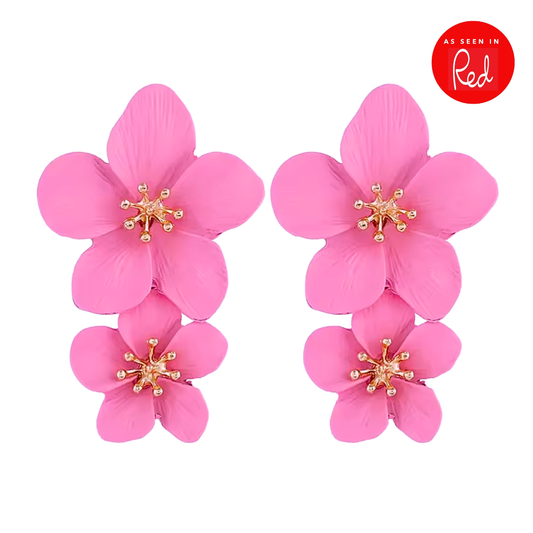 Pink flower statement earrings