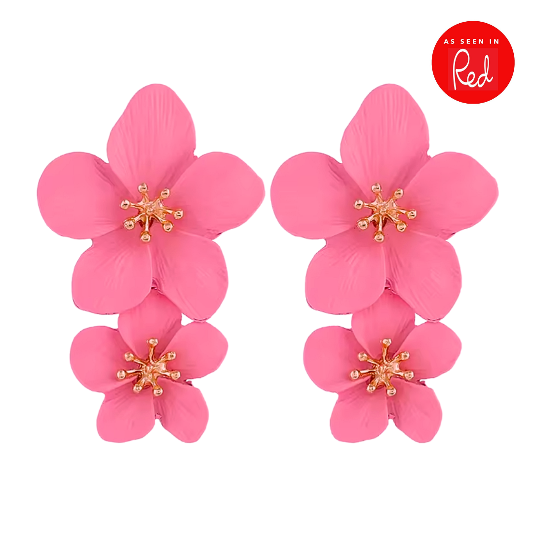 Pink flower statement earrings