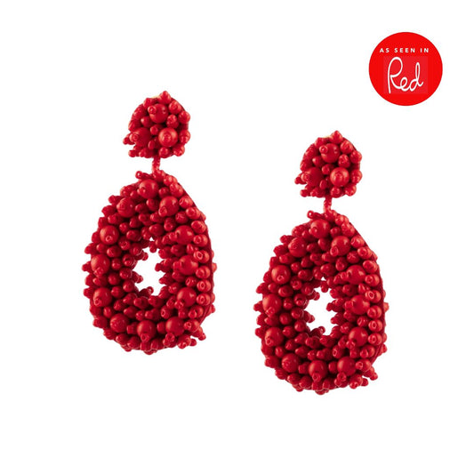 Red beaded statement earrings