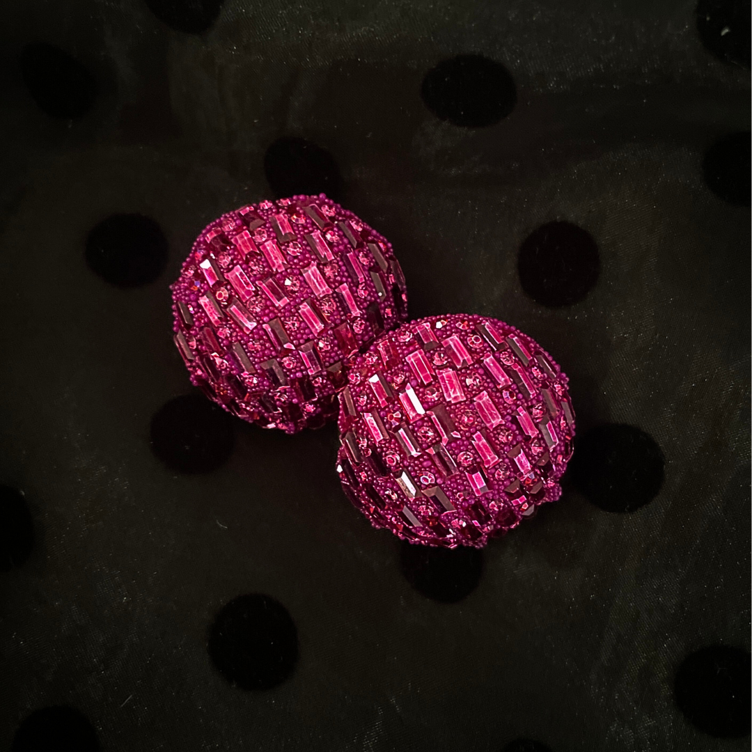 Pink disco ball statement earrings (small)