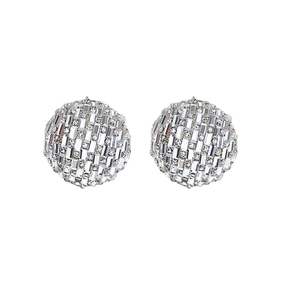 White disco ball statement earrings (small)