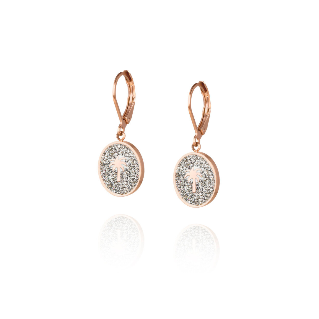 URSULA rose gold earrings with zircon palm tree pendant