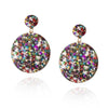 Pair of multicolour rainbow star-studded disc drop statement earrings 