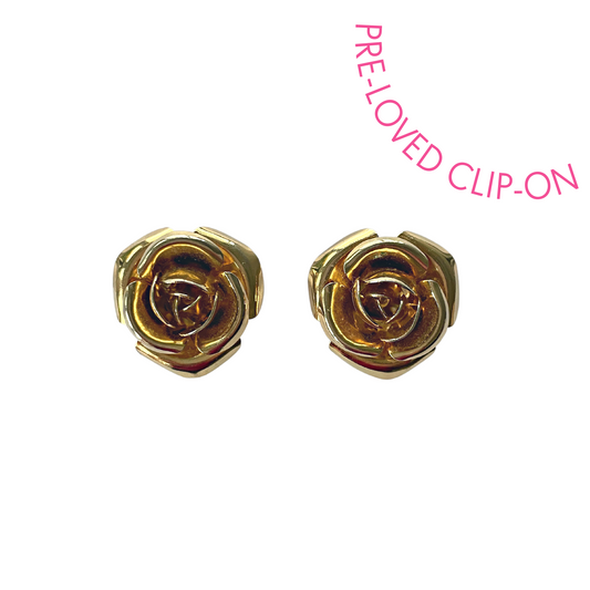 PETRA gold tone rose design statement clip-on earrings