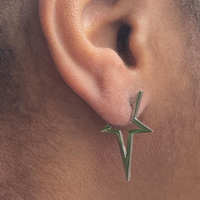 Right ear of a person wearing a small silver stud pierced earring