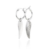 Pair of silver earrings with a hoop and drop pendant in the shape of a silver wing