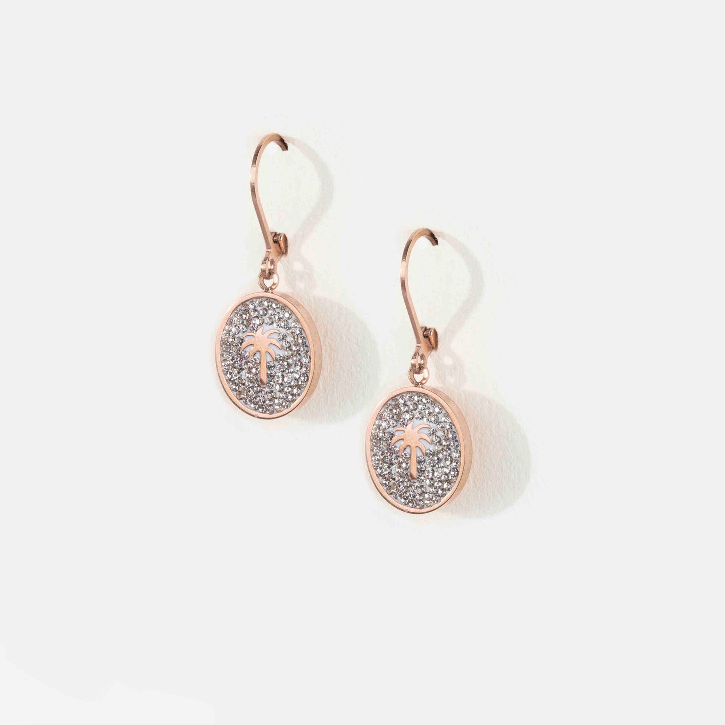 URSULA rose gold earrings with zircon palm tree pendant